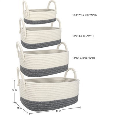 Customized Colourful Paj Rwb Rope Storage Fabric Basket Set